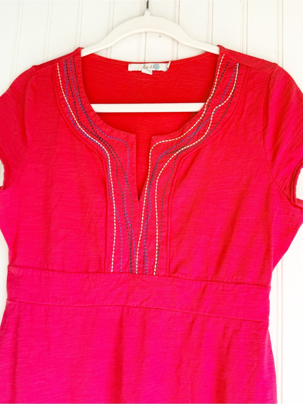 Boden Size 6 Orange Coral Short Sleeve Embroidered Jersey Dress - Picture 2 of 5